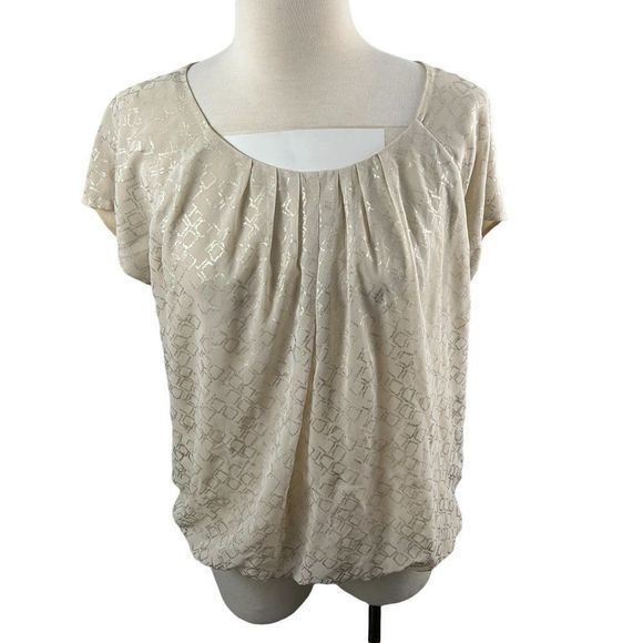 🌿4/$35🌿 FOREVER 21‎ Biege Gold Scoop Neck Blouse (M) - Picture 8 of 8